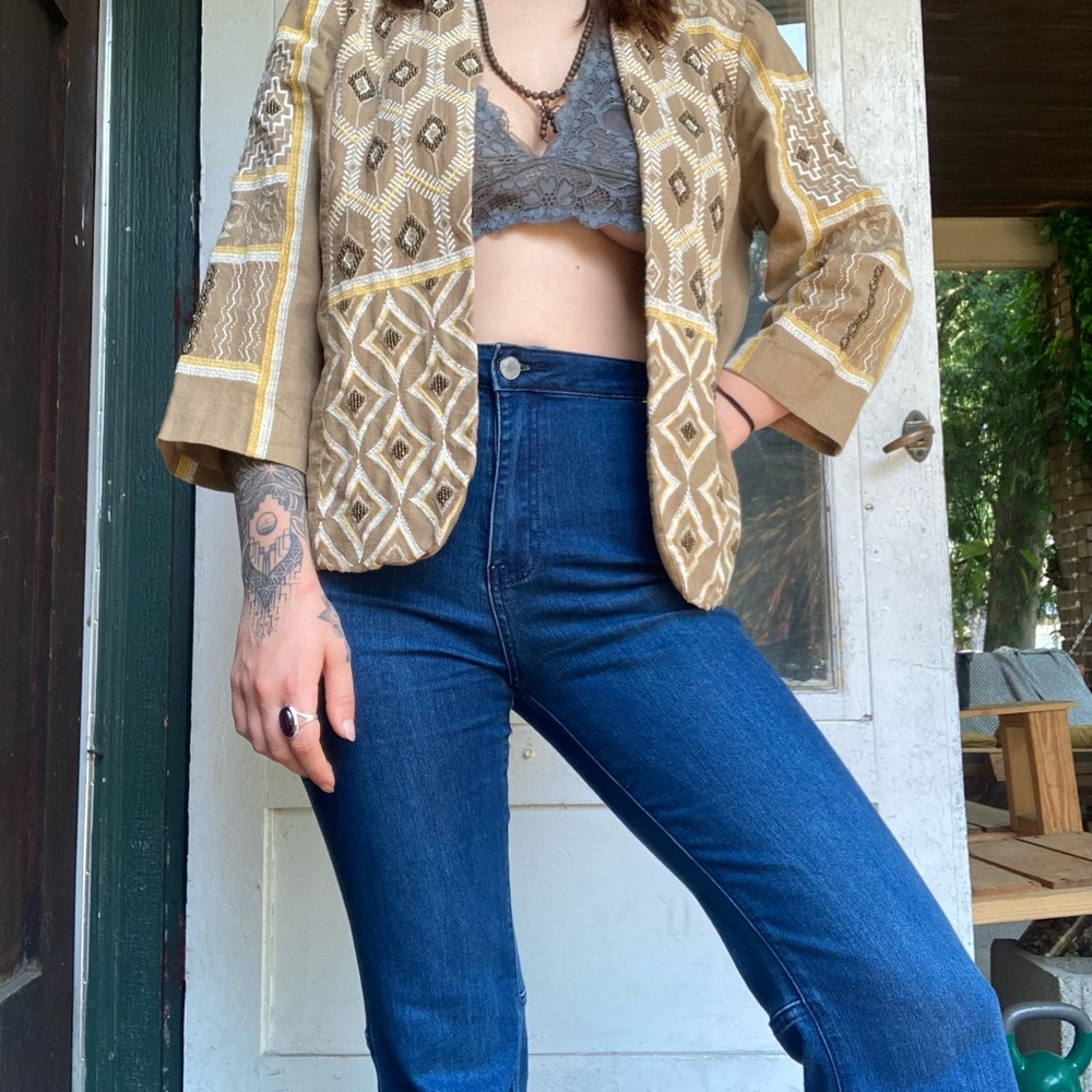 vintage linen beaded & embroidered jacket